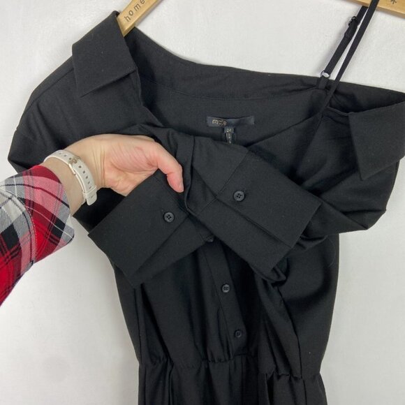 Nwt Maje Paris Jumpsuit Cold Shoulder Size 34 or XS Black Pockets Minimalist New - Picture 8 of 14